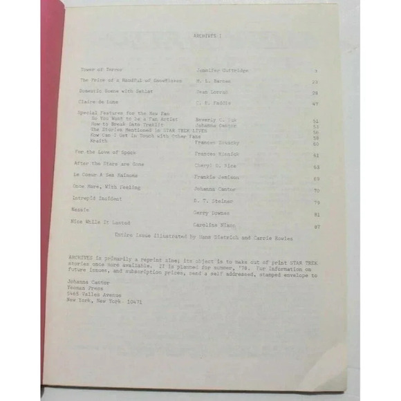 Vintage 1978 Archives I Star Trek Fanzine Zine (Tower Of Terror) - Picture 2 of 4